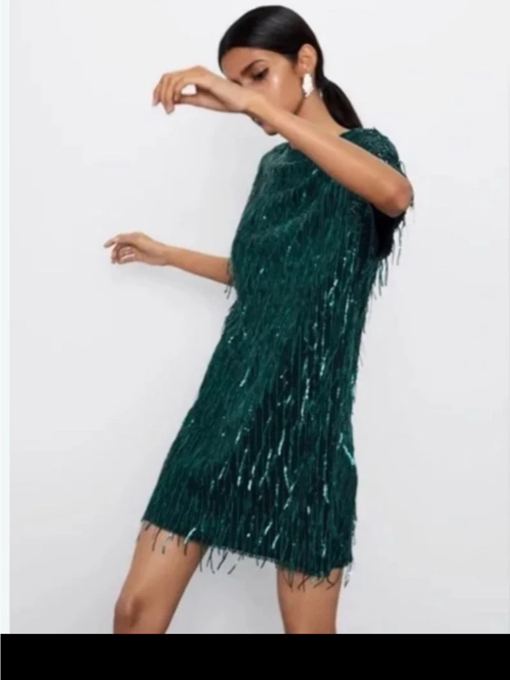 NWT ZARA Sequin Fringed Mini Dress in Green size Medium - Picture 3 of 12
